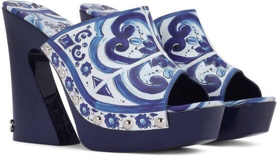 Dolce & Gabbana Muiltjes met print en plateauzool Blauw