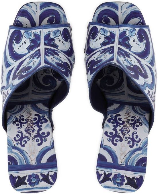 Dolce & Gabbana Muiltjes met print en plateauzool Blauw