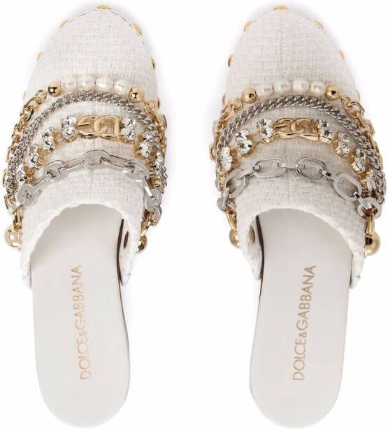Dolce & Gabbana Muiltjes verfraaid met ketting Wit