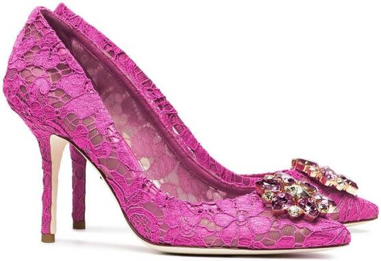 Dolce & Gabbana Pink Belucci 90 lace pumps with crystals Roze