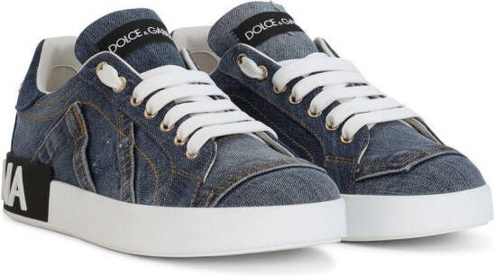 Dolce & Gabbana Portofino leren sneakers met logo label Blauw