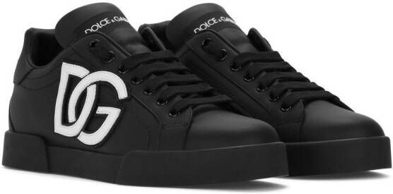 Dolce & Gabbana Portofino leren sneakers met logo label Zwart