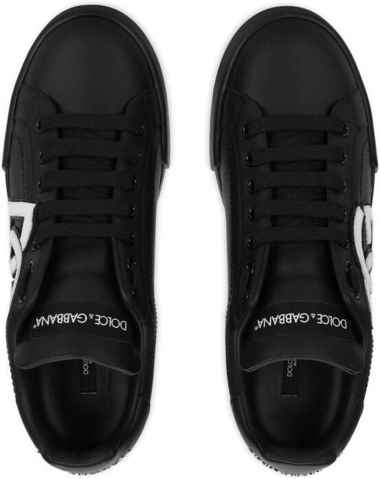 Dolce & Gabbana Portofino leren sneakers met logo label Zwart