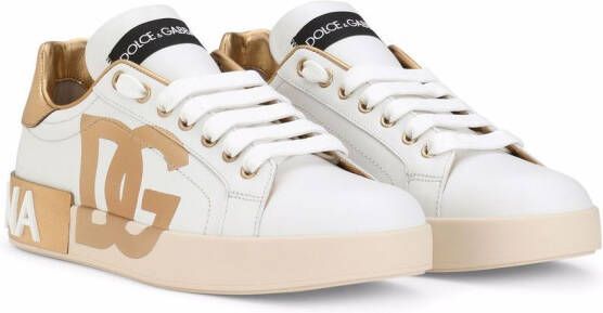 Dolce & Gabbana Portofino leren sneakers met logoprint Wit