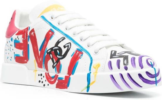 Dolce & Gabbana Portofino geverfde leren sneakers Wit