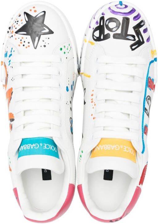Dolce & Gabbana Portofino geverfde leren sneakers Wit