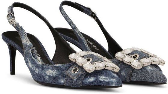 Dolce & Gabbana 60mm slingback pumps met denim patchwork Blauw