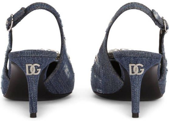 Dolce & Gabbana 60mm slingback pumps met denim patchwork Blauw