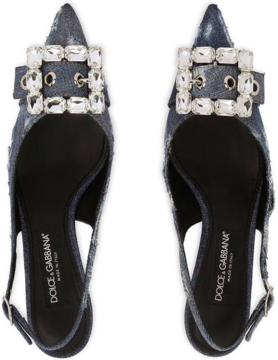 Dolce & Gabbana 60mm slingback pumps met denim patchwork Blauw