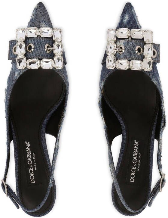 Dolce & Gabbana 60mm slingback pumps met denim patchwork Blauw