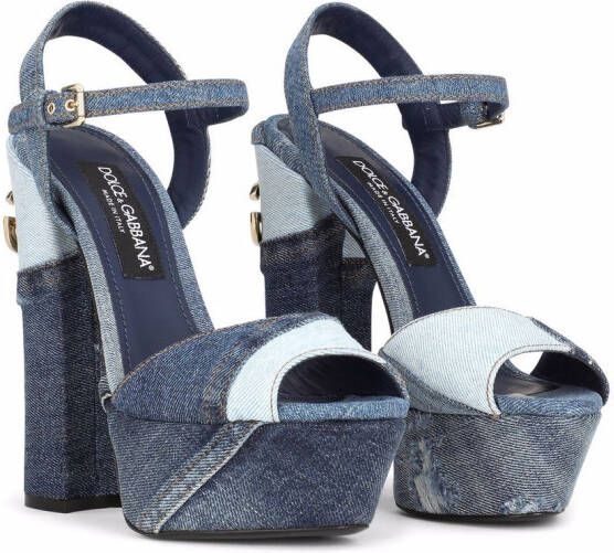 Dolce & Gabbana 145mm sandalen met plateauzool en denim patchwork Blauw