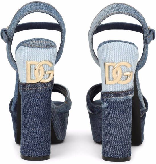 Dolce & Gabbana 145mm sandalen met plateauzool en denim patchwork Blauw