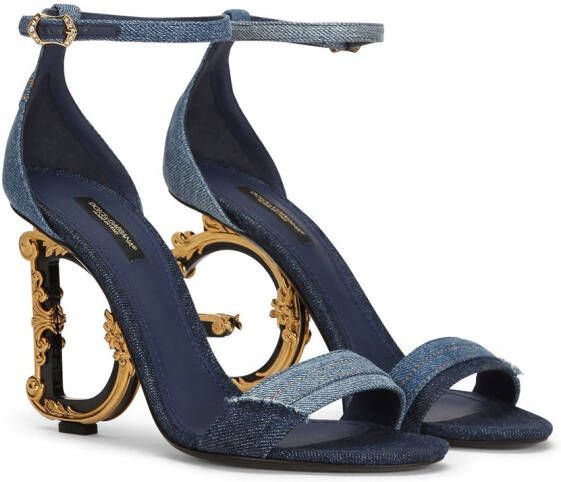 Dolce & Gabbana 105 mm sandalen met patchwork en DG-hak Blauw