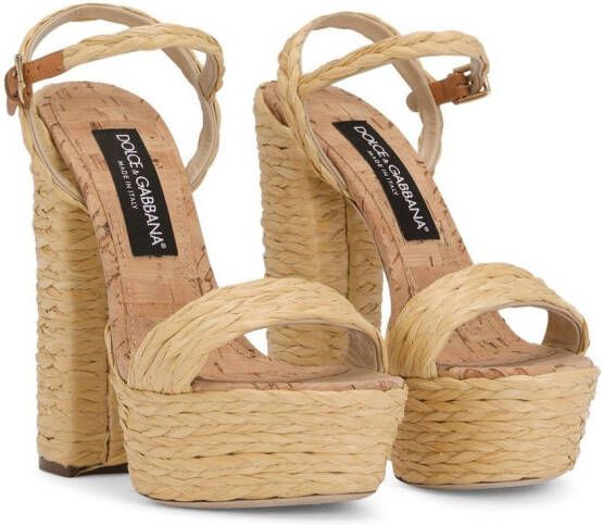Dolce & Gabbana 145mm Raffia sandalen met plateauzool Beige