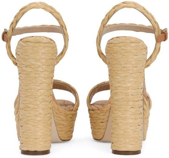 Dolce & Gabbana 145mm Raffia sandalen met plateauzool Beige