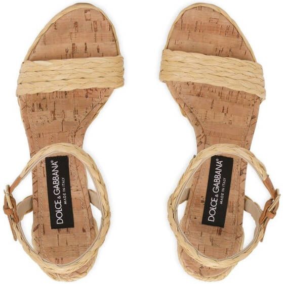 Dolce & Gabbana 145mm Raffia sandalen met plateauzool Beige