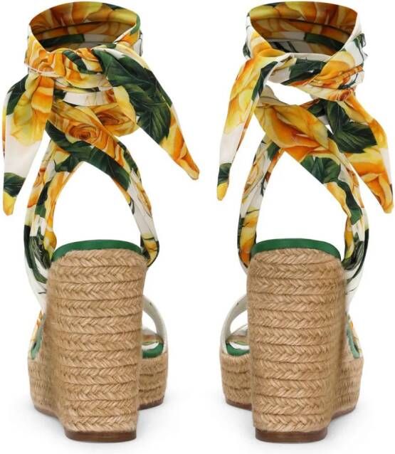 Dolce & Gabbana Sandalen met sleehak en bloemenprint Groen