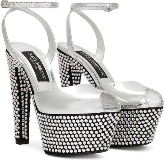 Dolce & Gabbana 150mm sandalen met plateauzool en stras Zilver