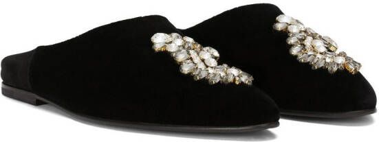 Dolce & Gabbana Fluwelen slippers met broche Zwart