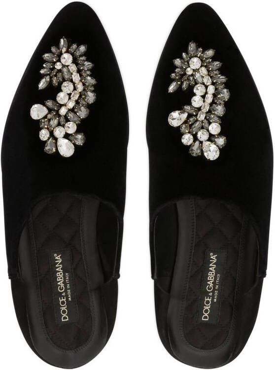 Dolce & Gabbana Fluwelen slippers met broche Zwart