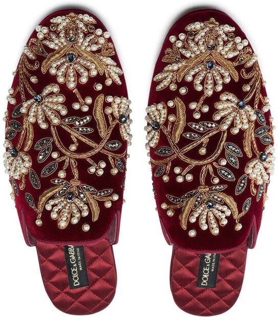 Dolce & Gabbana Slippers met borduurwerk Rood