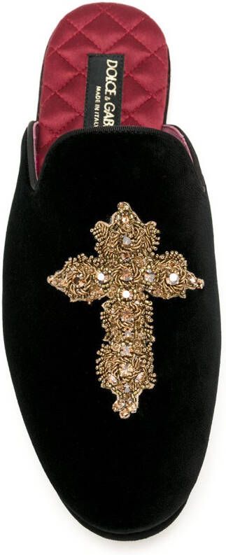 Dolce & Gabbana Slippers met borduurwerk Zwart