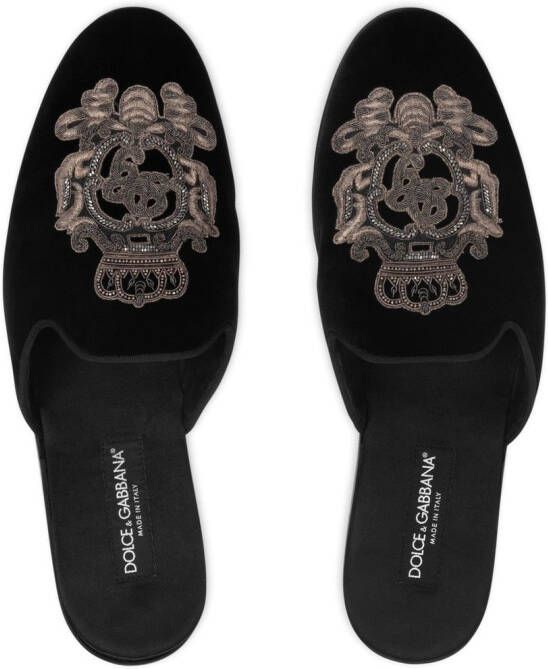 Dolce & Gabbana Fluwelen pantoffels met borduurwerk Zwart