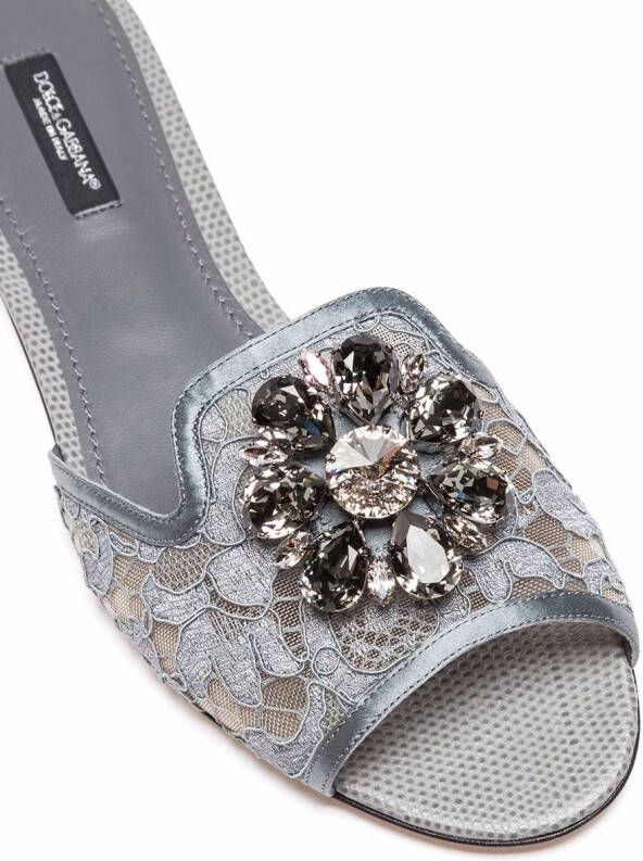 Dolce & Gabbana Slippers met kristallen Grijs