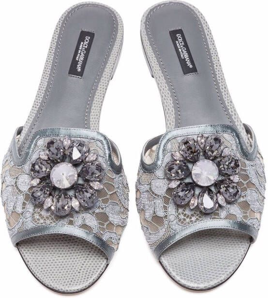 Dolce & Gabbana Slippers met kristallen Grijs