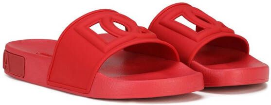 Dolce & Gabbana Slippers met logo-reliëf Rood