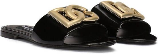 Dolce & Gabbana Leren sandalen met logo Zwart