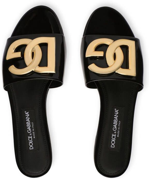 Dolce & Gabbana Leren sandalen met logo Zwart