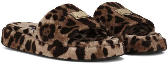 Dolce & Gabbana Slippers met luipaardprint Bruin