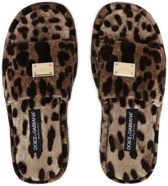 Dolce & Gabbana Slippers met luipaardprint Bruin