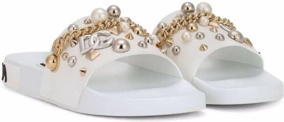 Dolce & Gabbana Slippers met spikes Wit