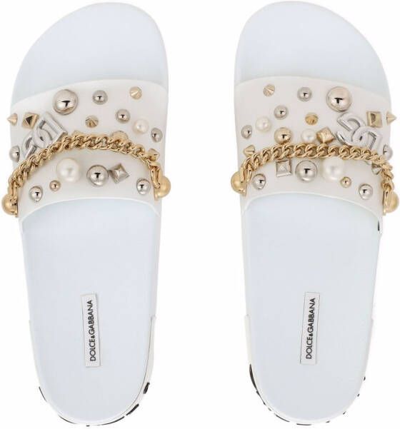 Dolce & Gabbana Slippers met spikes Wit