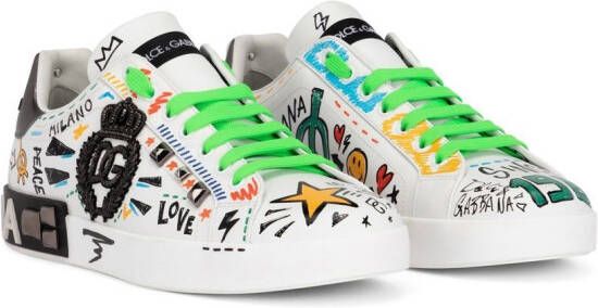 Dolce & Gabbana Portofino leren sneakers met studs Wit