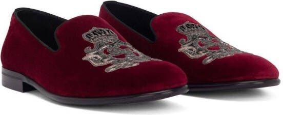 Dolce & Gabbana Fluwelen pantoffels met borduurwerk Rood