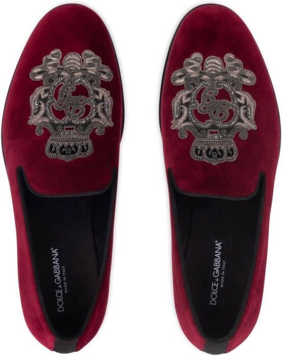 Dolce & Gabbana Fluwelen pantoffels met borduurwerk Rood