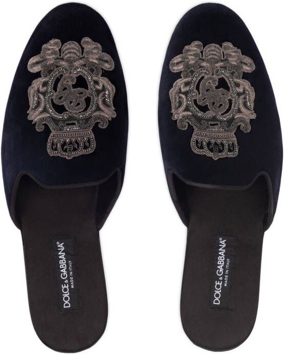 Dolce & Gabbana Fluwelen pantoffels met borduurwerk Zwart