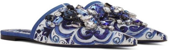 Dolce & Gabbana Brokaat muiltjes met print Blauw