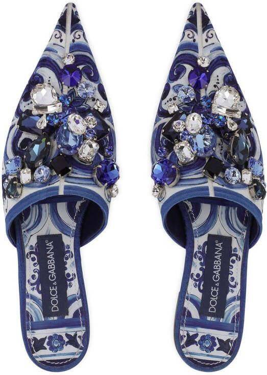 Dolce & Gabbana Brokaat muiltjes met print Blauw