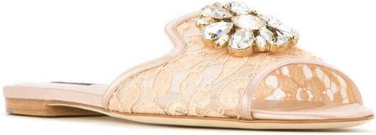 Dolce & Gabbana versierde satijnen sandalen Beige