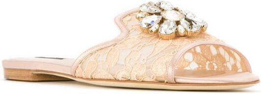 Dolce & Gabbana Rainbow sandalen met broche Beige