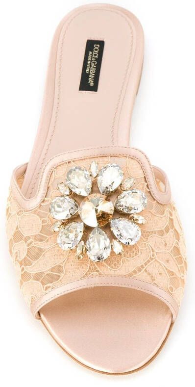 Dolce & Gabbana versierde satijnen sandalen Beige