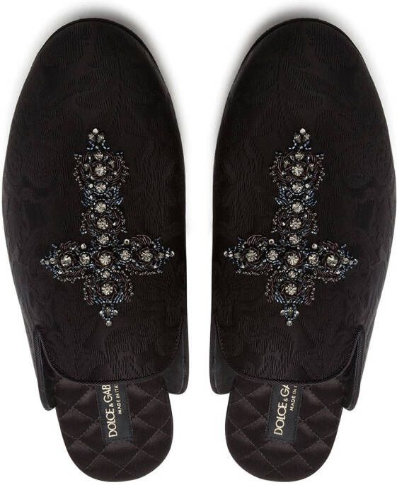 Dolce & Gabbana Young Pope slippers met borduurwerk Zwart
