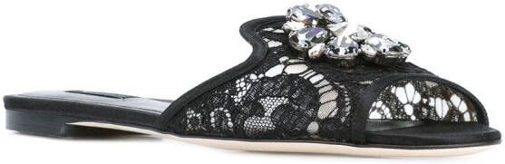 Dolce & Gabbana Rainbow Lace sandalen met broche Zwart