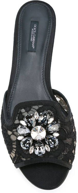 Dolce & Gabbana Rainbow Lace sandalen met broche Zwart