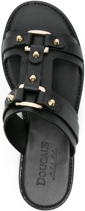 Doucal's strap-detailing leather slides Zwart