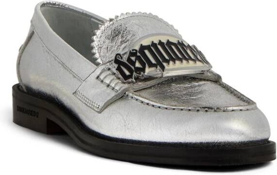 Dsquared2 Gothic metallic leren loafers Zilver